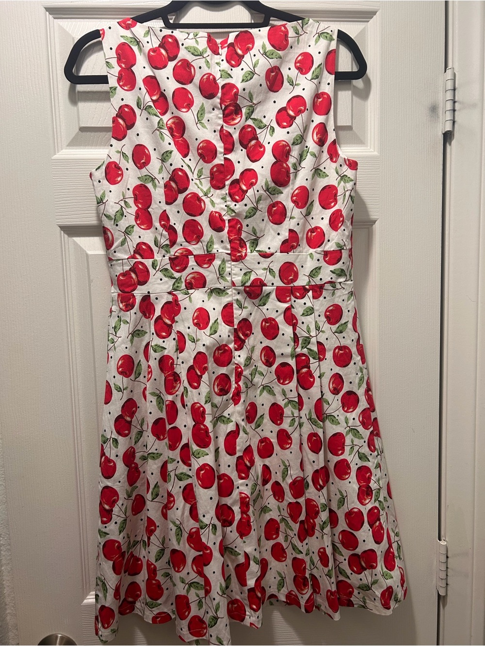 🍒☀️🍒Melissa White Midi Red Cherry Print Dress 🍒☀️🍒 - Picture 3 of 12